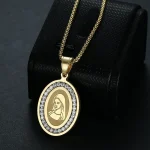 Fashion Pave Rhinestone Zircon Necklace Charms Virgin Mary Pendant Necklaces for Women Religious Stainless Steel Jewelry Gifts - Image 6