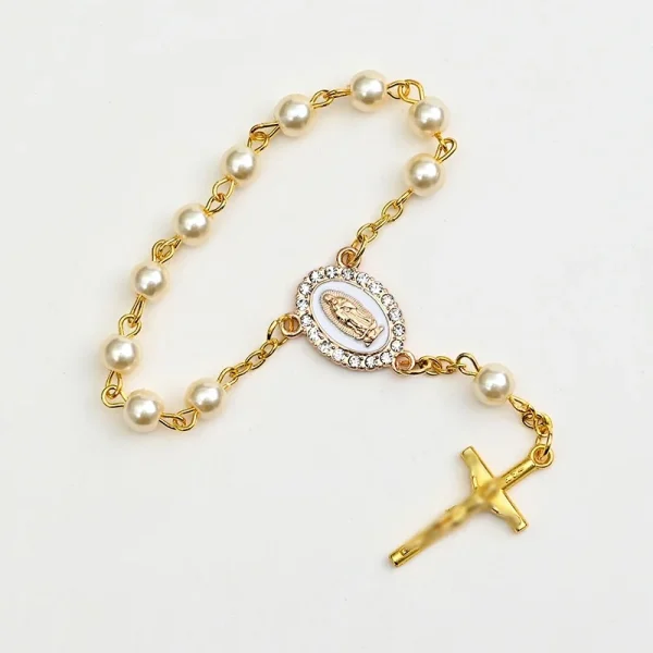 Mecrt Catholic Cross Rosary Bracelet 8mm Beads Rood Colorful Virgin Mary and Jesus Crucifix Ornaments for Wholesale