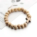 Religious Catholic Wood Rose Beaded Bracelets Men Women Orthodox Christ Jesus Cross Virgin Mary Pendant Bracelets - Image 2
