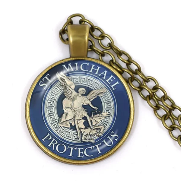 Hot Sale Archangel Saint Michael Catholicism Cross Pendant Necklace Link Chain Zinc Alloy Catholic Pendant Gift