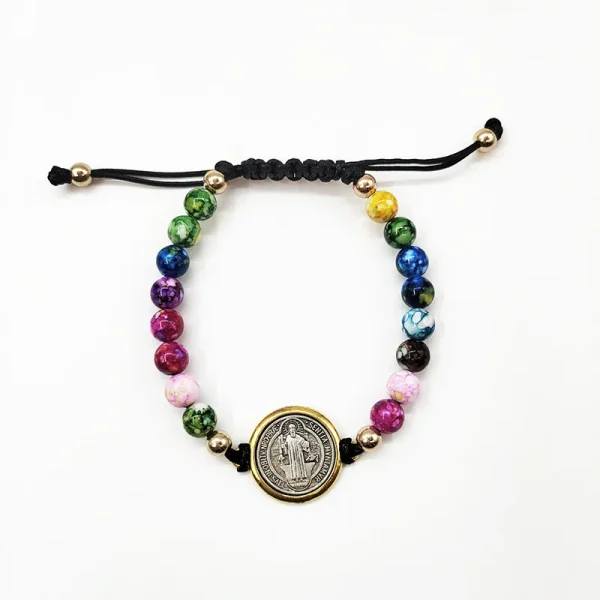 Saint Benedict Rosary Prayer Bracelet Adjustable String Saint Benedict Rosary Bracelet Turquoise Beaded Bracelet