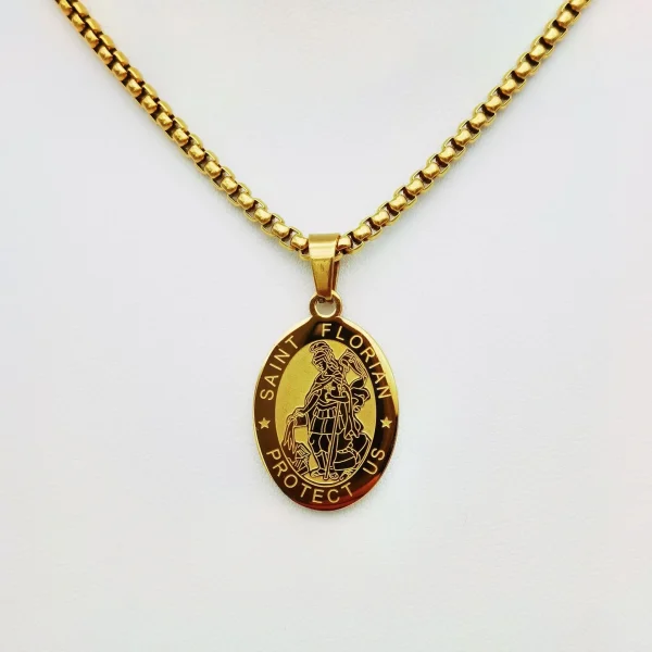 Mecrt Stainless Steel Saint Christopher & Virgin Mary Pendant Necklace Religious Cross Catholic Jewelry Pendant Gift