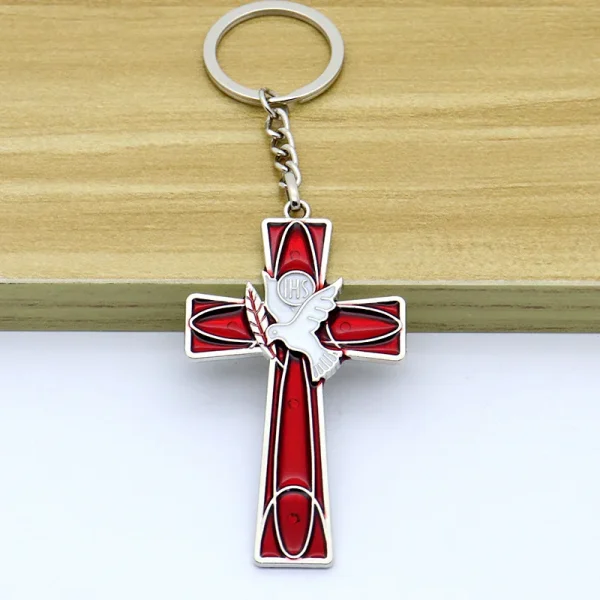 Metal Jewelry Car Keychain Pendant Mobile Phone Decoration Peace Dove and Cross Pendant Festival Gifts