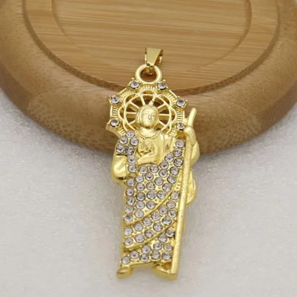 DIY Jewelry Components Hollow-Out Gold Plated Zinc Alloy Jesus Pendant Religious Style Triangle Zircon Charms