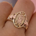 Copper micro-set luxury Virgin of Guadalupe vintage jewelry gold hollowed-out high-end design time ring - Image 4