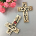 Mecrt Gold Metal Heart Cross Hands Holding Love Cross Sculpture Carved Wooden Cross-intertwined Hearts - Image 2