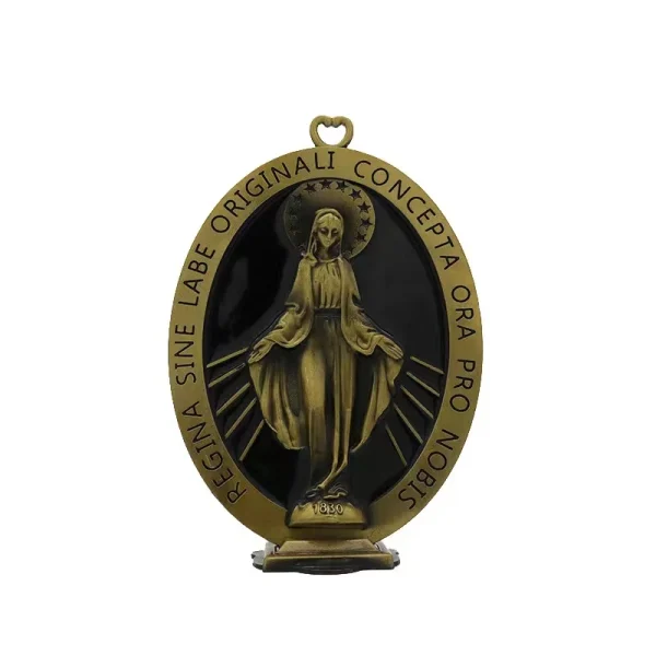 Custom Colorful Plated Metal Gold Silver Virgin Mary Cross with Stand Religious Decoration Gift