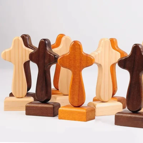 Mecrt 3 Colors Small Wooden Cross Decor Standing Cross First Communion Decoration for Church Christian Gifts Wood Prayer