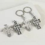 Russian Orthodox Cross Pendant Keychain Gold Plated Alloy Jesus Jewelry for Religious Weddings Parties and Gifts
