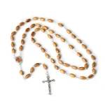 Mecrt Catholic Crucifix Communion Baptism Fine Beaded Necklaces Natural Wooden Cross Rosary Holy Soil Boxed Cross-Border Jewelry - Image 5