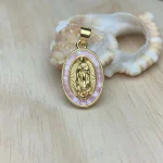 Wholesale Fashion Lady of Guadalupe Pendant Colorful Oval Inlaid Crystal Pendants Zircon Shell Necklace Pendant - Image 5