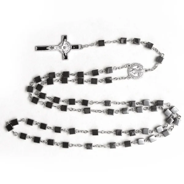 Catholic Rosary Necklace Cross Pendant Prayer Counting Prayers As They Say Them Black Hematite Rosaries 8mm Beads Jewelr