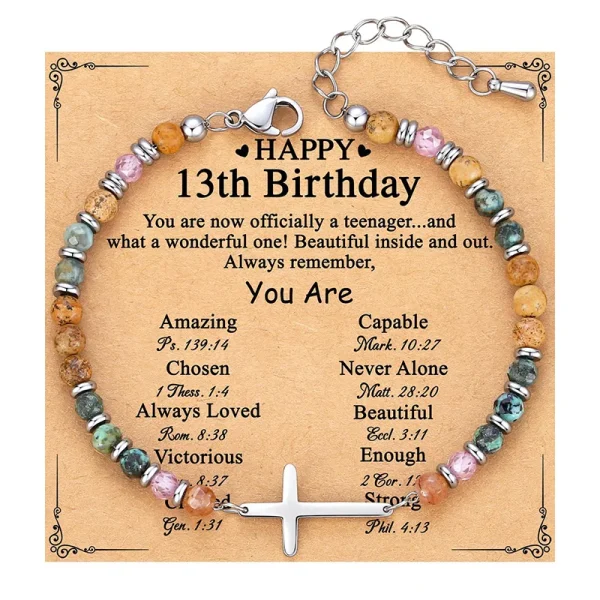 Hot Selling Cross Charm Bracelet Women Stone Bangle Wholesale Trendy Christian Jewelry Friends Family Gift
