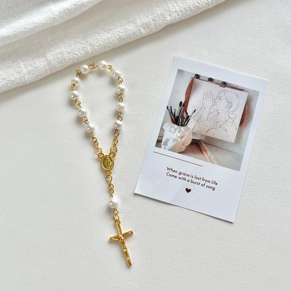 Best Selling Catholic Mini Rosary Beaded Bracelets with Heart Cross Finger Chain Gold Plated Baptism Communion Gift for 