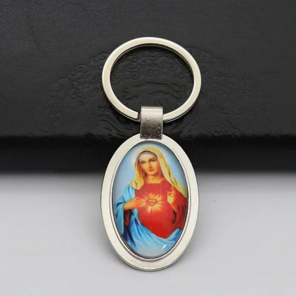 Catholic Keychain Mini Metal Keychains New Cartoon Photo Frame Pendant and Car Keychain Accessory