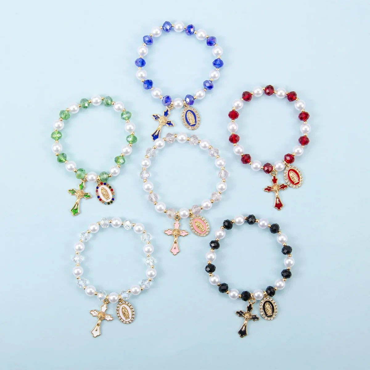 Hot-Selling Saint Benedict Cross Series Pendant Gold-Plated Alloy Beaded Bracelet - Image 2