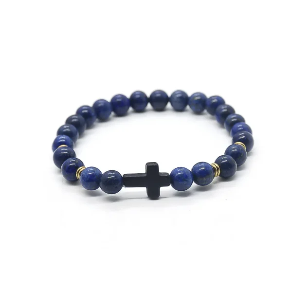 Religious Jewelry Natural Stone Cross Bracelet Stretch Semi-Precious Stone Bead Bracelet
