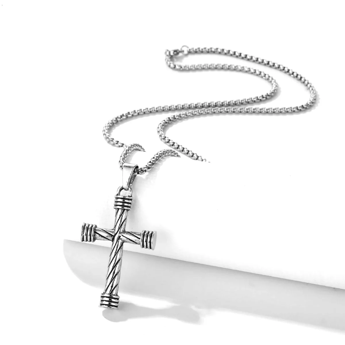 Wholesale Cross Cylindrical Lucky Pendant Vintage Accessories Men's and Women's Hip Hop Street Necklace Titanium Steel Necklace - Image 3