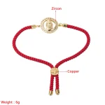 Mecrt 18K Gold-Plated Zircon CZ Statue Virgin Mary Pendant Red Rope Beaded Bracelet with Adjustable Hand Strap Fashion Accessory - Image 5