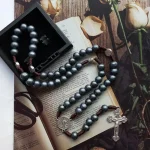 St Benedict Medal Religious Rosary 10mm Wood Beads Cross Necklace Catholic Rosaries