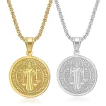Mecrt Saint Benedict Christian Stainless Steel Disc Necklace Priest Exorcist Pendant Jewelry