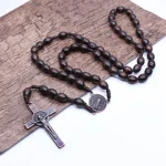 Catholic Rosary Crucifix Prayer Beads Christ Wooden Beads Cross Necklace Jesus Saint Jewelry for Christianity Church Easter Gift - Image 3