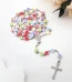 European American Style Flat Bead Lace Alloy Gold Religious Catholic Prayer Gift Colorful Flower Long Cross Pendant Rosa