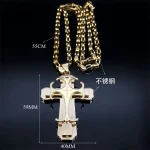 Mecrt New Gold Large Beaded Catholic Cross Necklace Unisex Alloy Religious Gift - Image 4