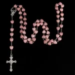 New Design love pink Rosary Necklace Cross Ornament Alloy Silver Pendant Necklace - Image 5