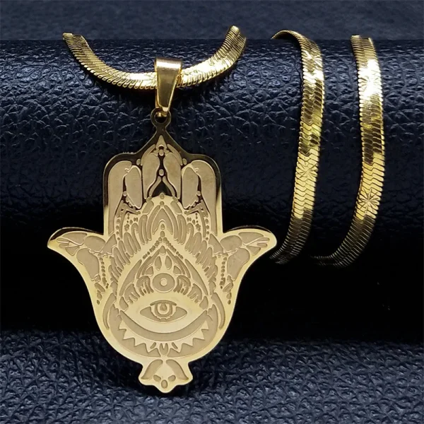 Mecrt Fatima Hasam Hand Necklace Gold Plated Stainless Steel Round Beaded Chain Religious Cross Design for Men Women As 