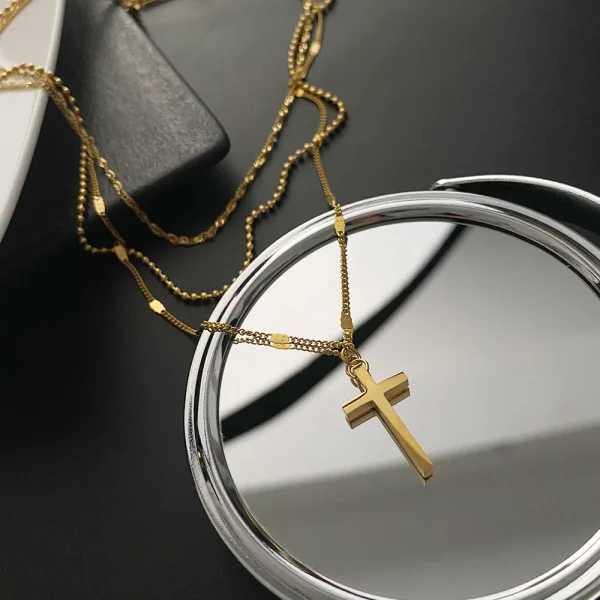 Three-layer Cross Necklace Female NicheAdvanced Collarbone Chain Tide Fashion Catholic Christian Jewelry for Women