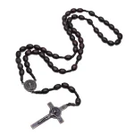 Catholic Rosary Crucifix Prayer Beads Christ Wooden Beads Cross Necklace Jesus Saint Jewelry for Christianity Church Easter Gift
