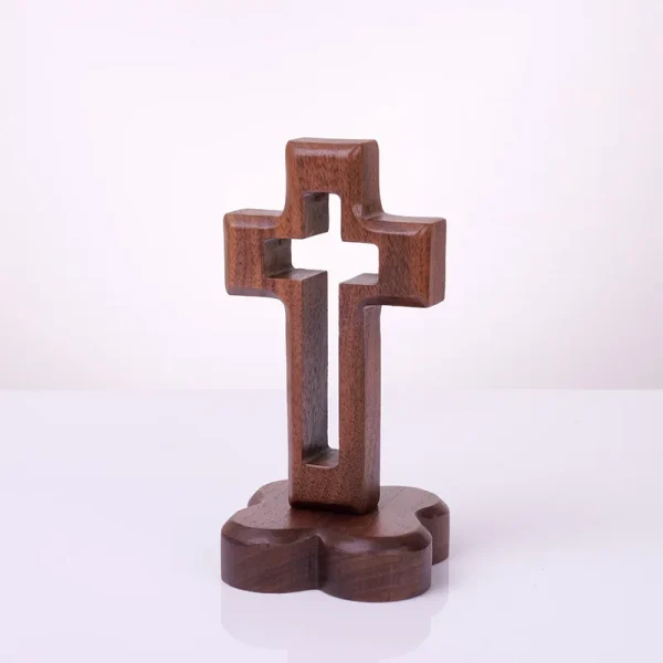 Mecrt Carved Beech Wood Cross Crafts Gifts for Church Table Decor Black Walnut Wooden Cross for Easter Ornaments Home De