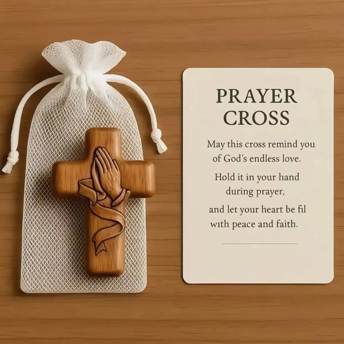 New Handy Wooden Pocket Prayer Cross Pair Gift - Image 2