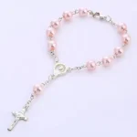 Colorful Pearl Rosary Cross Bracelet Handmade Beaded Religious Jewelry Anniversary Gift Mainly Made of Zinc Alloy - Image 4