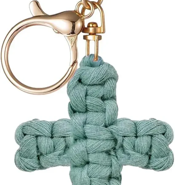 Regular Style Minimalist Handwoven Cotton Cross Keychain Cross/Crown/Roman Numerals Pattern for Car Accessories Soft Pen