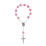 New Pink Rose Flower Rosary Children's Bracelet Cross Pendant Religious Anniversary Jewelry Gift - Image 5