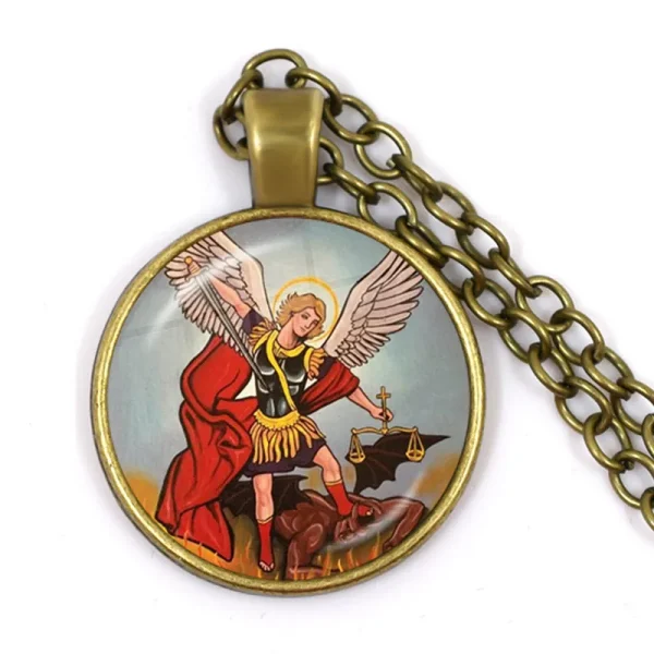 Hot Sale Archangel Saint Michael Catholicism Cross Pendant Necklace Link Chain Zinc Alloy Catholic Pendant Gift