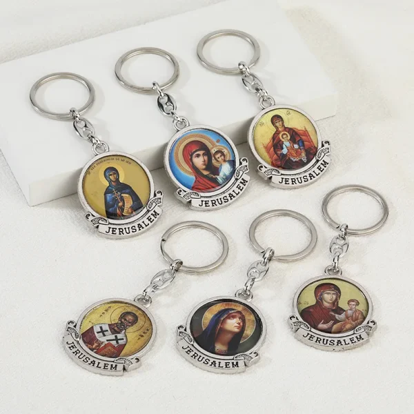 Hot Selling Catholic Zinc Alloy Keychain Gift Personalized Religious Virgin Sticker Pendant UV Lightweight Quality Metal