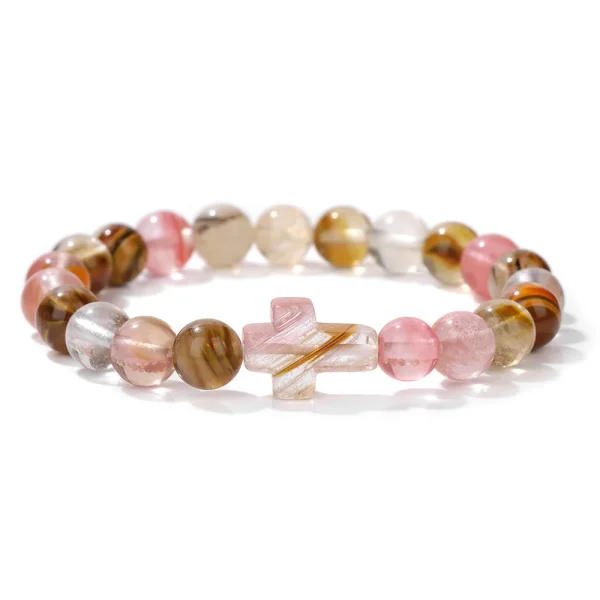 Winter Retro Cross Beads Bracelet Gem Versatile Multi-Color Pearl Beads Religious Style Trendy Gift for Bracelet