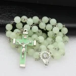 Mecrt Catholic Rosary Crucifix Luminous Christian Cross Necklace In-Stock 59 Fluorescent Color Fashion Beaded Necklace