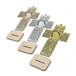 20.5*12.5cm Laser Wooden Cross Ornaments, Gold and Silver Powder Wedding Ornaments - Image 3