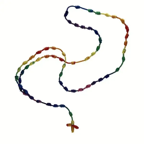 Catholic Knotted Rosary Rope Making Hand-tied String Rosary Cross Necklace Religious Prayer Blessing Knitted Jewelry Who