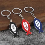 Wholesale Retail Creative Cartoon Metal Carabiner Keychain Accessories Jesus Fish Pendant Catholic Keychain Gift