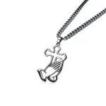 Stainless Steel Bamboo Chain Sporty Unisex Prayer Hand Cross Necklace Pendant Personalized Sweater Chain Jewelry Accessories