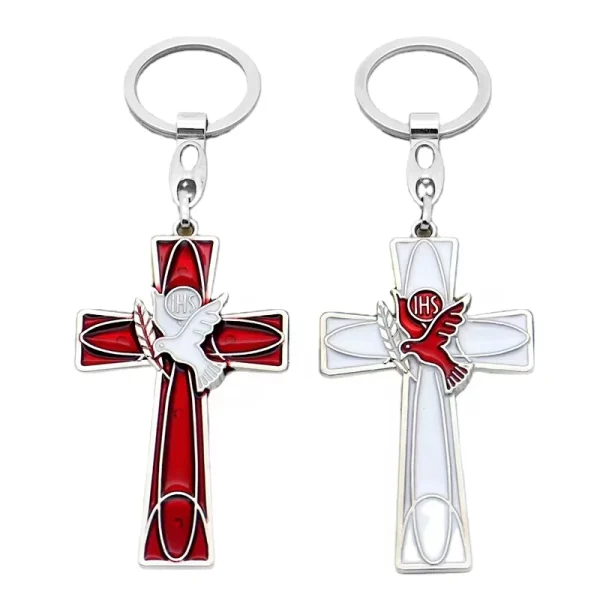 Metal Jewelry Car Keychain Pendant Mobile Phone Decoration Peace Dove and Cross Pendant Festival Gifts