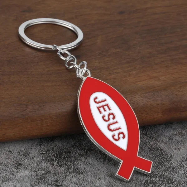 Wholesale Retail Creative Cartoon Metal Carabiner Keychain Accessories Jesus Fish Pendant Catholic Keychain Gift