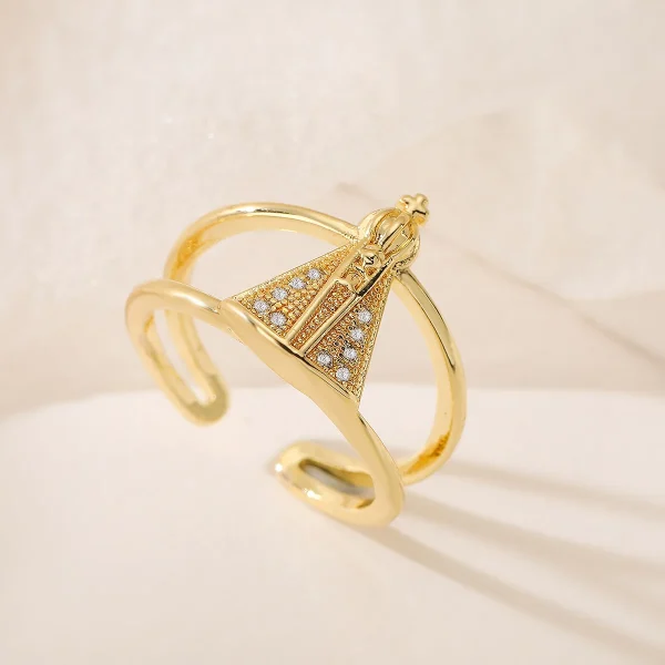 Fashion Retro Copper Plated 18K Gold Zircon Virgin Mary Geometric Minimalist Open Ring Women Niche Personality