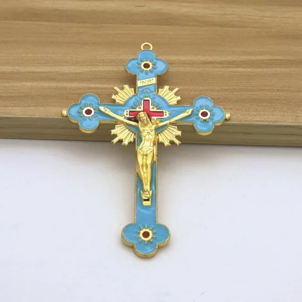 Christian Wall Hanging Cross Golden Jesus Crucifix Large Size 122x85mm Red White Soft Enamel Catholic Cross Pendant Gift