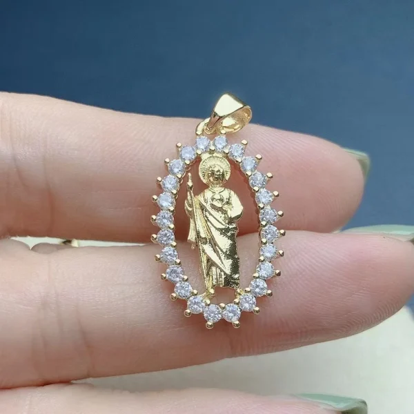 Our Lady of Guadalupe Virgin San Jude Pendants Plated Gold Rhinestone Charms for Jewelry Making Religion Necklace Bracel